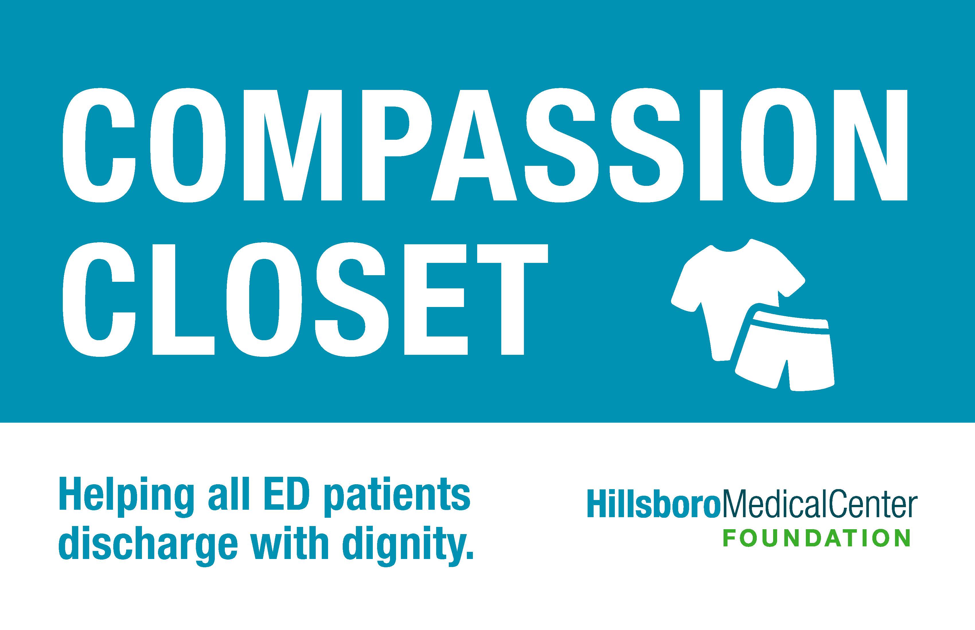 Blue and White Poster with Compassion Closet Name